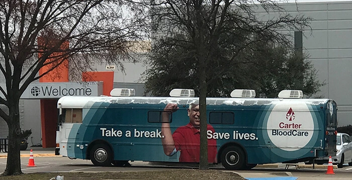 Blood Drive Busses at Springcreek Church in Garland, TX
